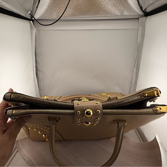 Prada Tan Gold Satchel with Elegant Hardware - Picture 7 of 11
